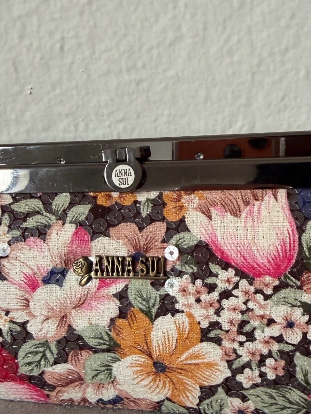 Anna Sui Multicolor Floral Sequin Frame Clutch